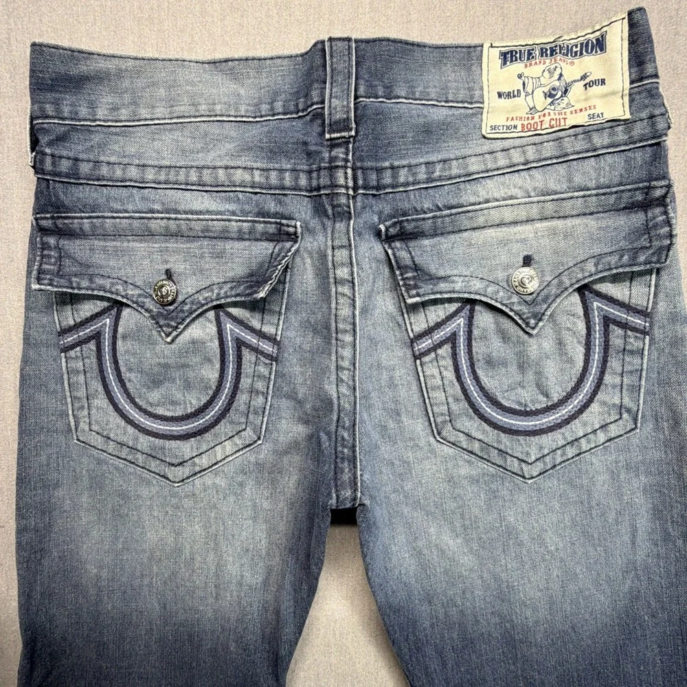 Vintage True Religion Jeans Mens 33 (Fits 34x32) Blue Flap Pockets Boot Cut